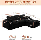 114" Cloud Boneless Sectional Couches for Living Room, Modular Sectional Sofa with Cup Holder, Cozy Fluffy L Shaped Deep Seat Boneless Couch with Storage Pocket, No Assembly Required, Black