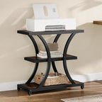 Tribesigns End Table with Storage, 3-Tier Side Table with Geometric Metal Design, Industrial Nightstand for Small Spaces, Living Room, Bedroom, Study Room (1, Rustic Brown)