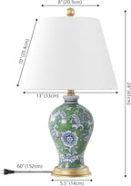 JONATHAN Y JYL3009F Grace 24" French Country Cottage Ceramic/Iron Floral Urn LED Table Lamp, Green/White for Bedroom, Living Room, Office, College