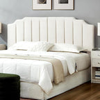 24KF White Teddy Fabric Tufted King Upholstered Headboard, Modern Vertical Channel Design California King Headboard with Stepped Silhouette Top Edge,6026-K-Teddy White