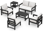 SERWALL HDPE Patio Furniture Set, 7-Piece Outdoor Sectional Sofa Set, All Weather Outdoor Couch Set for Deck, Lawn, Black Frame with Khaki Cushion