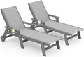 SERWALL Textilene Patio Chaise Lounge Chair Set of 2, 5 Positions Outdoor Lounger with Rolling Wheels for Pool, Deck, Grey
