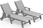 SERWALL Textilene Patio Chaise Lounge Chair Set of 2, 5 Positions Outdoor Lounger with Rolling Wheels for Pool, Deck, Grey