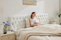 Kingfun Tufted Upholstered Queen Size Bed Headboard in Modern Button Design, Adjustable Solid Wood Head Board, Premium Velvet Fabric Padded Headboards in Bedroom (White)