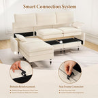 Vesgantti Large Modular Sectional Sofa, Big Comfy Cloud Couch with Ottoman Deep Seat Corduroy Cloud Sofa, 9 Seater Large Sectional Couches for Living Room, Bedroom and Apartment, Beige