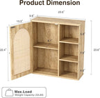 Rattan Bathroom Wall Cabinet with Door, Boho Medicine Wall Cabinets with Adjustable Shelves, Tall Kitchen Wall Mounted Storage Cabinet, Floating Hanging Cabinet Space Saver for Laundry Room, Natural