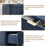 LEYAOYAO Fluted Nightstand with Charging Station, 23" Wide 1 Drawers Night Stand,Blue End Table with Open Storage,Farmhouse Bed Side Tables, Wood Dresser for Bedroom, Living Room, Closet