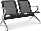 Kinsuite Reception Room Chair - 2 Seat Metal Waiting Room Chairs, Office Guest Chairs & Reception Seat for Office Bank, Hospital, Airport, Black