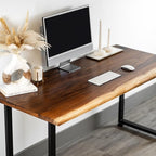 Solid Walnut Wood Computer Desk – Live Edge Wooden Home Office Desk with Sturdy Metal Legs – Handmade Real Wood Table for Work, Study, or Gaming - 48” x 27”