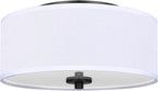 2-Light Flush Mount Ceiling Light Fixture, 12” Modern Close to Ceiling Light with White Fabric Linen Drum Shade, Round Ceiling Light for Bedroom Hallway Living Room Bathroom Dining Kitchen
