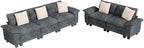 L-Shaped Cloud Modular Sofa Set with Chaise Lounge, 5-Piece Sectional & Deep Seat, Plush Chenille w/Removable Arms for Living Room - Cyan