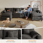 Cloud Couch, Modular Sectional Sofa with Ottoman, Charging Station, Throw Pillows, Cup Holders, Modern Convertible L Shaped Couches for Living Room, Bedroom (Classic Black, 152"- U Shape)