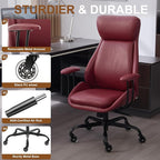 Home Office Desk Chair, PU Casters Ergonomic Computer Chair with Lumbar Support, Adjustable Height, 360°Rolling Swivel Chair, High Back Executive Task, Padded Armrests Chair, Red Leather