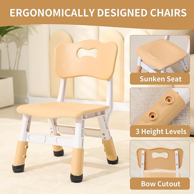 Toddler Table and 2 Chairs, Height-Adjustable Kids Table and Chairs Set, 31.5''L x 23.6''W Children Activity Table for Boys and Girls Aged 3-8