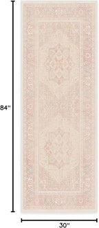 RUGGABLE Washable Runner Rug – Kamran Soft Pink 2.5x7, Stain-Resistant, Non-Slip Hallway Runner – Machine Washable Rug for Hallway, Entryway, Living Room & Kitchen–with Standard Pad