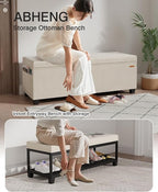 Velvet Storage Ottoman Bench, End of Bed Bench with Legs, Large Entryway Bench, Foot Rest Stool, Tea Table for Bedroom, Living Room, Loads 770 lb, 15.7"L x 43"W x 15.7"H, Cream White, UASND62W