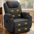 Recliner Chair, 360° Swivel Rocker Chair for Adults, Rocking Recliner Chair with Massage, Comfy Single Sofa with Side Pockets Cup Holders for Living Room, Bedroom, Nursery (Fabric, Dark Gray)