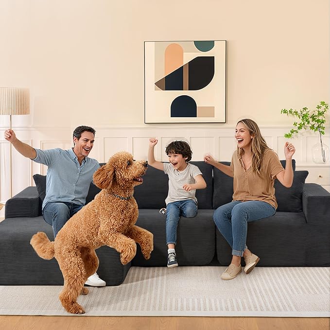 2025 New 108" Cloud Couch Sectional, Modular Sectional Sofa with L-Shaped Chaise, Deep Seat Sectional Modular Couch for Living Room, No Assembly Required (Gray, Left Facing Chaise)