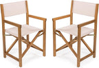 JONATHAN Y DRC1000B-SET2 Cukor Classic Vintage Outdoor Acacia Wood Folding Director Chair with Canvas Seat Classic, Vintage, Mid-Century, Modern, Traditional, Coastal, Beige/Teak Brown (Set of 2)