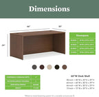 HON MOD Executive Desk 66-Inch Large Computer Desk Shell, Thick Wooden Laminate, Modern Table with Cord Management, 66" W x 30" D x 29" H, Walnut