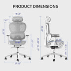 PatioMage Ergonomic Office Chair, Big and Tall Desk Chair with Adjustable Lumbar Support & Seat Depth, High Back Computer Chair, Swivel Mesh Chairs with Wheels for Home Office, White