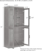 Crosley Furniture Essen Glass Door Kitchen Pantry Storage Cabinet with Doors and Shelves, Living Room, Black