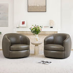 CHITA Genuine Leather Swivel Barrel Chair, Modern Comfy FSC Certified Upholstered Leather Accent Chair for Living Room, Fully Assembled, Mink Brown