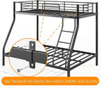 SDHYL Bunk Beds Twin Over Full Size, Heavy Duty Metal Bunk Bed Frame for Adults, Space-Saving & No Box Spring Needed, Black