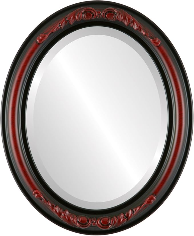 OVALCREST Oval Beveled Wall Mirror for Home Decor - Florence Style - Vintage Cherry - 20" x 16"