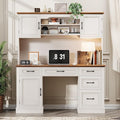 Vabches 67" H Farmhouse Executive Desk with Hutch. Wood Workstation with 5 Drawers, Storage Cabinet, File Drawers and Charging Station, Ideal as Office Desk, Computer Desk for Home Office and Study