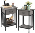 VECELO Nightstands, Industrial Side Table/End Tables with Drawer and Storage Shelf, Night Stands for Bedroom, Living Room, Wood Metal Furniture, Easy Assembly