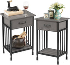VECELO Nightstands, Industrial Side Table/End Tables with Drawer and Storage Shelf, Night Stands for Bedroom, Living Room, Wood Metal Furniture, Easy Assembly