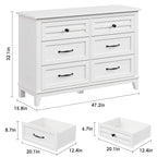 GarveeHome 6 Dresser for Bedroom, 47 in Wide Drawer Dresser with Storage Freestanding, Wooden Closet Storage Chest for Living Room, Bedroom, Entryway, White