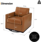 Pia Ricco Single Swivel Barrel Chair, Modern Accent Armchair in Easy-Clean PU Leather, Mid-Century Style for Living Room or Home Office, Brown