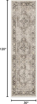 RUGGABLE Washable Vintage Runner Rug – Kamran Hazel 2.5x10, Stain-Resistant, Non-Slip Hallway Runner – Machine Washable Rug for Hallway, Entryway, Living Room & Kitchen–with Standard Pad