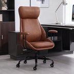 Home Office Desk Chair, PU Casters Ergonomic Computer Chair with Lumbar Support, Adjustable Height, 360°Rolling Swivel Chair, High Back Executive Task, Padded Armrests Chair, Brown Leather