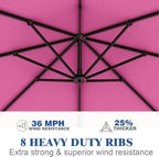 7 Piece Patio Dining Set with 11ft Patio Umbrella (Rose Pink), 7 Black Outdoor HDPE Dining Set with 6 Chairs + 1 Large Table, for Market, Pool, Garden, Backyard, Deck