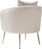 Art Leon Velvet Accent Chair, Upholstered Modern Single Sofa Chair, Comfy Barrel Chair with Golden Metal Legs for Living Room Bedroom, Off White