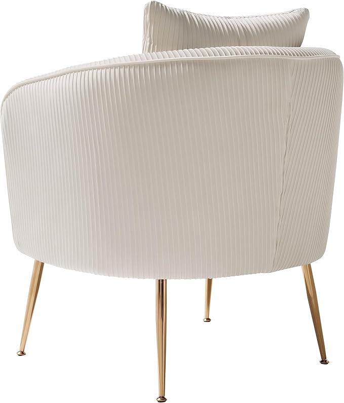Art Leon Velvet Accent Chair, Upholstered Modern Single Sofa Chair, Comfy Barrel Chair with Golden Metal Legs for Living Room Bedroom, Off White
