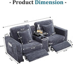 Power Reclining Sectional Sofa, Electric Loveseat Recliner with Storage Console and USB Ports, Plush Corduroy Fluffy Reclining Loveseat Couch Adjustable Headrest, 2 Seat Sofa for Living Room-Blue Grey