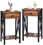 VECELO Tall Nightstand,27.6 inch Wooden End Table with Metal X-Frame,Side Table with Drawer and Storage Shelf for Living Room Bedroom Entryway Small Spaces