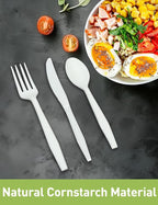 100% Compostable 200 Count No Plastic Spoons, Plastic Utensils, The Heavyweight Heavy Duty Flatware is Eco-Friendly Products for Lounge Party Wedding Office BBQ Picnic Camping.