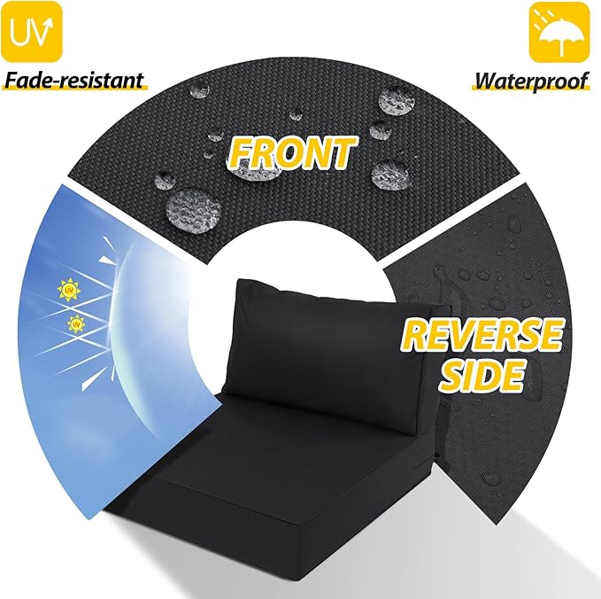 AAAAAcessories Outdoor Deep Seat Cushions, Waterproof, Fade-Resistant Patio Furniture Replacement Cushions, 25.5" x 25.5" x 5" + 25.5" x 13.5", Black