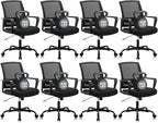 CLATINA Ergonomic Desk Chair, Mid Back Mesh Computer Chair with Lumbar Support and Armrest, Height Adjustable Swivel Chair for Home Office, Black (8PK)