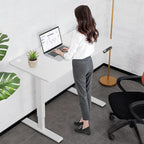 farexon Electric Standing Desk Adjustable Height, 55x24 Inches Computer Desk with 4 Preset Heights, Double Metal Hook, Rolling Wheels, Multifunctional Stand up Desk for Home/Office(White)