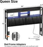Unikito Headboard for Queen Size Bed Frame, Upholstered Head Board with Outlets, USB Ports and LED Light, Comfortable Leather Headboards with Storage Shelf, Sturdy Queen Bed Headboard Only, Black Oak
