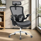 Heavy Duty Office Chair - 400lbs Home Office Desk Chairs with Soft 3D Modeling Wide Foam Cushion, Ergonomic Desk Computer Chair with Adjustable Headrest and Flip-Up Arms for Study, Bedroom