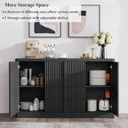 Buffet Cabinet with Storage, 120" Fluted Sideboard with 8 Drawers & 4 Door–Modern Accent Buffet Cabinet with Adjustable Shelves, Credenza Storage Cabinet for Kitchen, Dining, Living Room,Black(2PC)