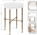 Kate and Laurel Valdi Modern Round Side Table; 19 x 26; White and Antique Gold; Glam Circle End Table with Geometric Metal Base and Raised Edge Tabletop