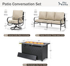 PHI VILLA Patio Furniture Set with FirePit Table, Outdoor Furniture with 1 x 72 Deep Seating Sofa Bench, 1 x 45 Gas Firepit Table, 2 x Swivel Sofa Chairs, 2 x Metal Cushioned Ottoman